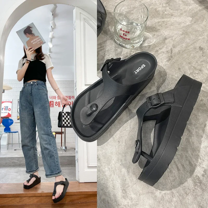 2024 New Platform Slippers Women's Clamp Flip Flops Outdoor Casual Sandals Beach Eva Soft Sole Light Breathable Comfortable