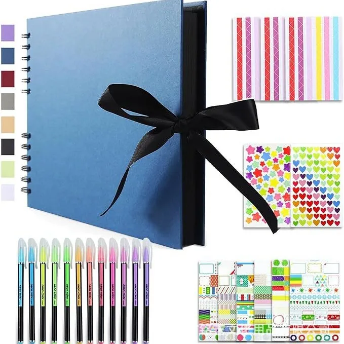 Handmade DIY Scrapbook Set Horizontal Photo Album with Bow Ribbon Decoration for Memory Book Indoor Scene Layout Decoration