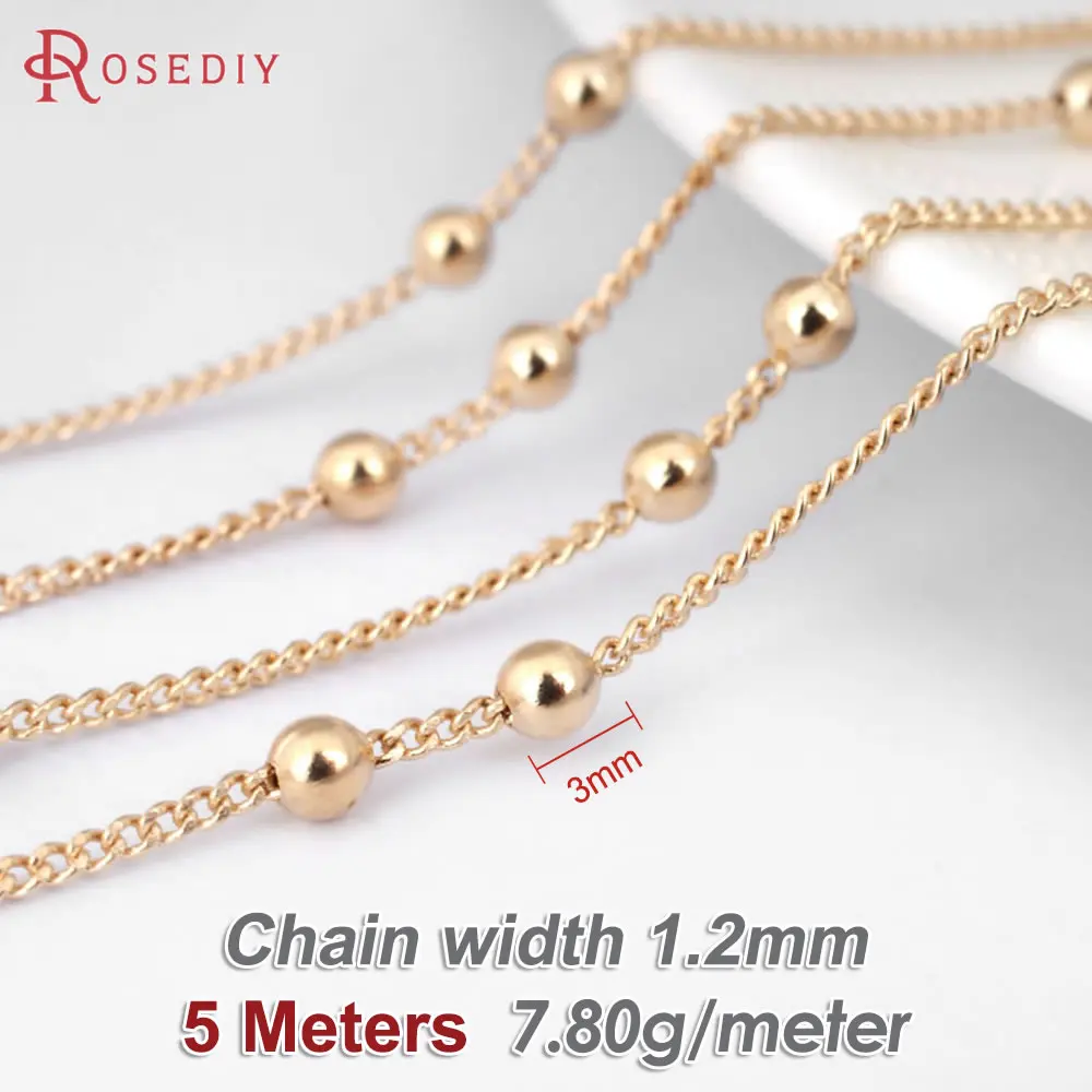 5 Meters 1.2MM Champagne Gold Color Connect 2 Beads Copper Station Ball Chains Necklace Chains Jewelry Making Diy Accessories 