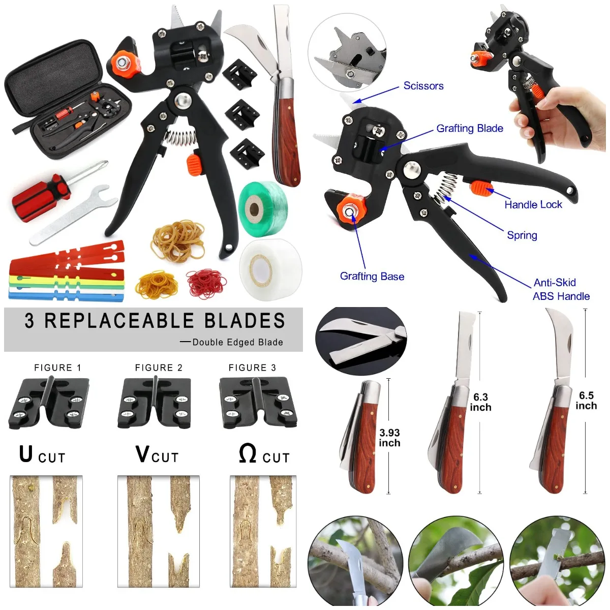

Garden Grafting Tool Kit, 2-in-1 Pruning Tools with Blades, Tape, Bands & Labels