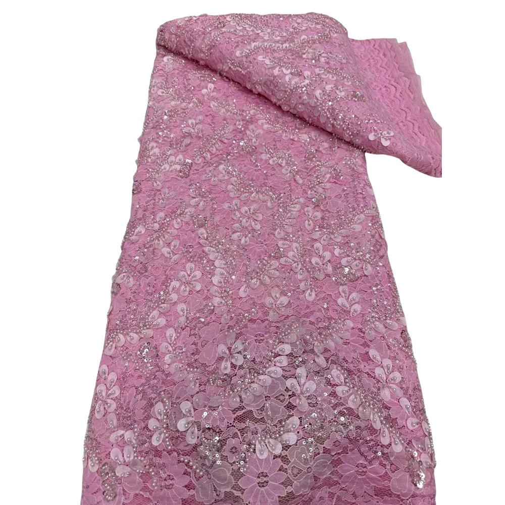 

Luxury African Sequins Lace Fabric L-1406289 High Quality French Nigerian Beaded Lace Fabric For Wedding Dress