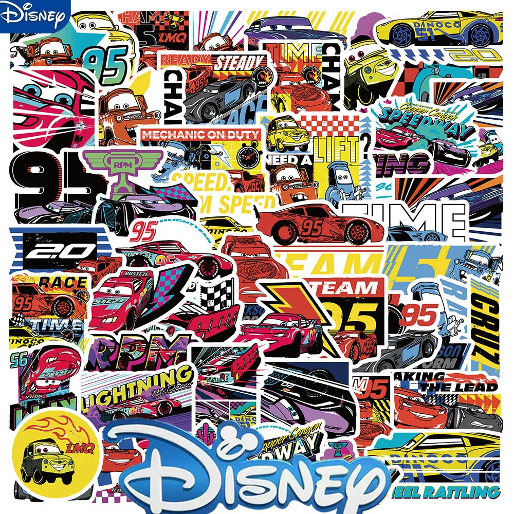 50pcs Disney Anime Cars Kawaii Stickers Cute Cartoon Decals Water Bottle Phone Notebook Computer Graffiti Sticker