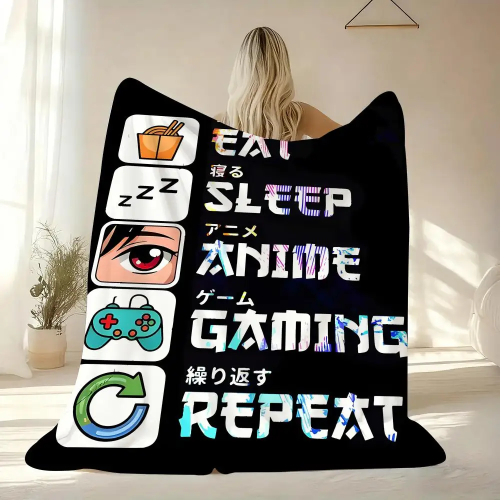 Eat Sleep Game Repeat Throw Lightweight Soft Flannel Throw Blanket Summer Cooling AC Nap Blanket for Sofa Couch Bed Travel