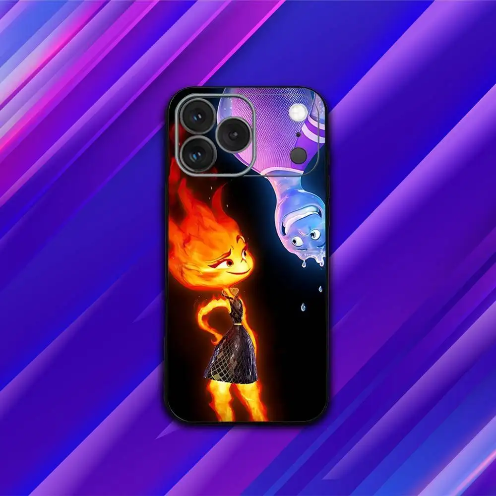 P-Pixar Cartoon ElementalS Capa de telefone para iPhone 17,16,15,14,13,12,11,Pro,Max,Plus,X,XS,SE4,E,Mini, capa preta macia
