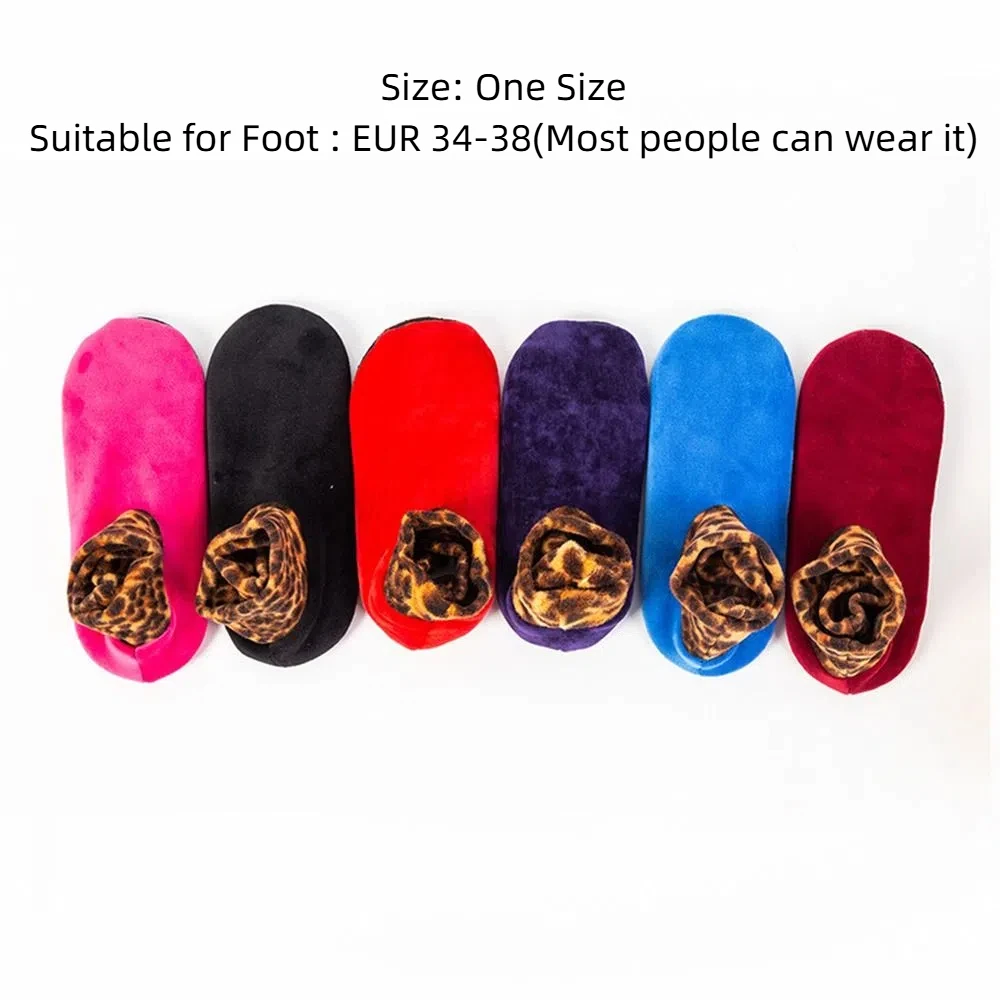 Chaussettes épaisses et antidérapantes pour femmes, imprimé léopard, couleur unie, chaussures de sol d'hiver, pantoufles de maison