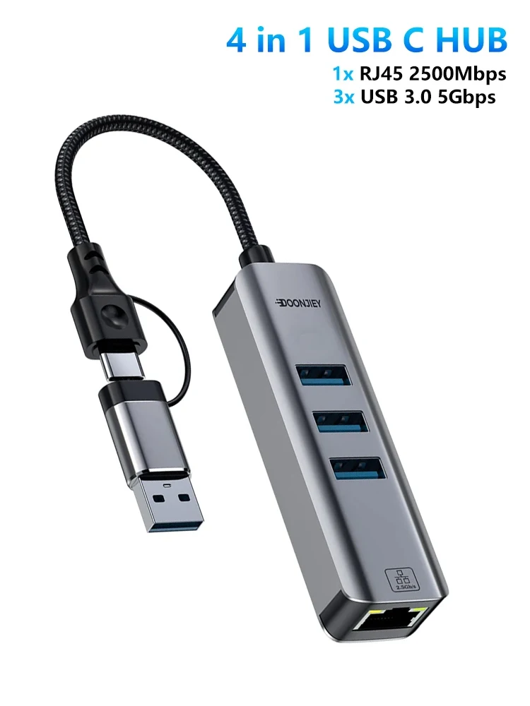 4 w 1 Karta sieciowa USB 3.0 Type-C do RJ45 2500Mbps, HUB z adapterem Ethernet 2.5G, konwerter Lan Hub do PC Laptopa Windows 8.1/10/11 — zdjęcie produktu 7