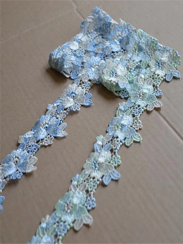 5Yards 4.5cm Wide Shiny Blue White Green Flower Hollow Venise Diy Venice Lace Clothing Accessories Of Various Garment,Bra.Skirt