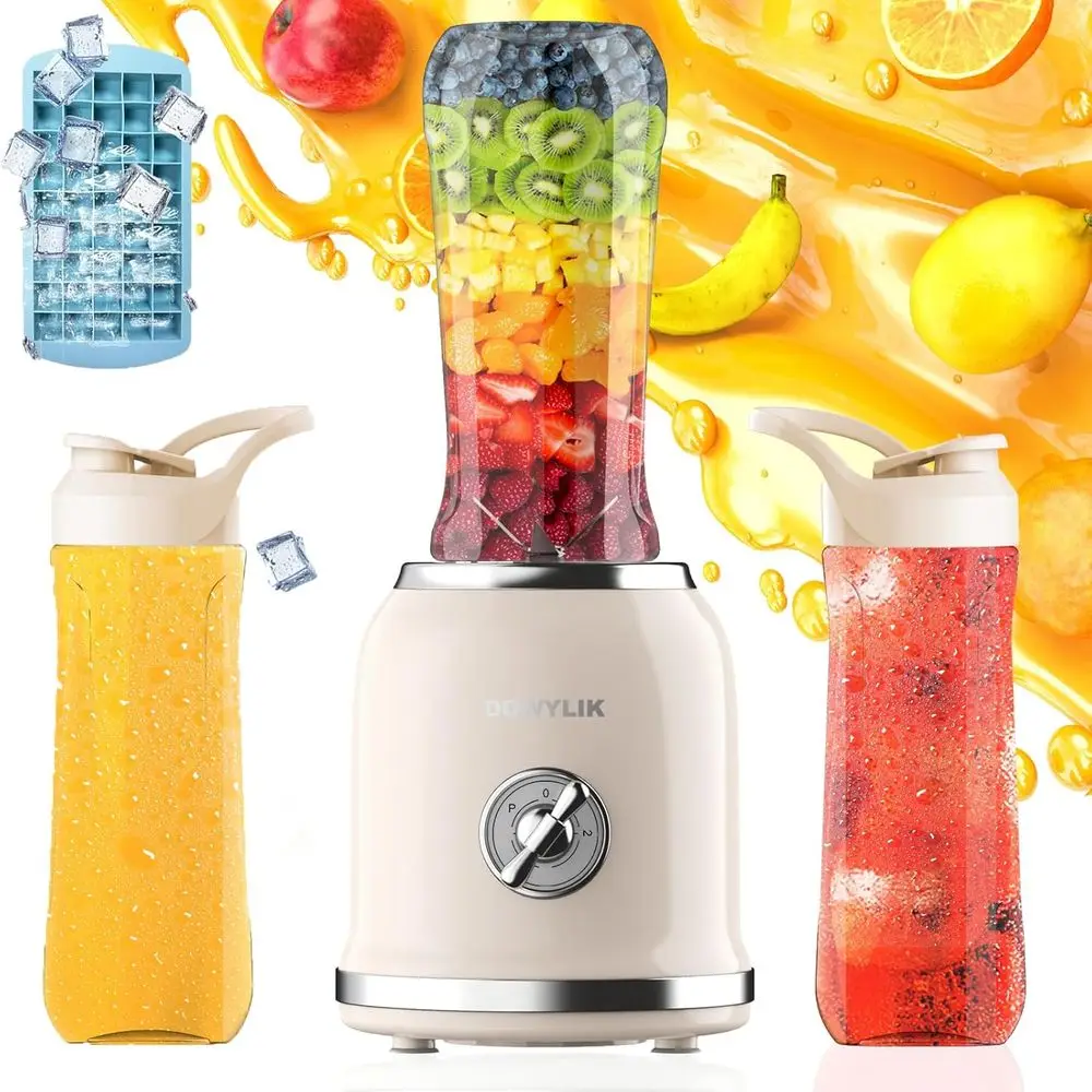 3 Speed Small Blender for Smoothies with 6-Edge Blade and 2 * 20oz BPA Free Travel Cups