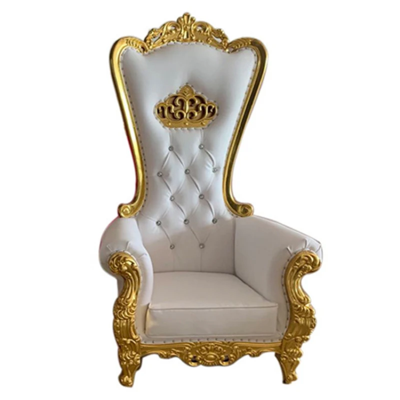 Wedding High Back Sofa Gold Luxury Royal Groom and Bride Crown Queen Solid Wood Throne Chair