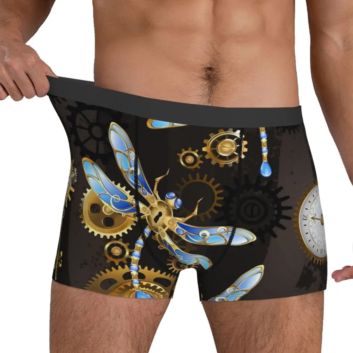 Steampunk Dragonflies Underwear Abstract Animal Males Underpants Print Elastic Boxer Shorts High Quality Shorts Briefs Big Size