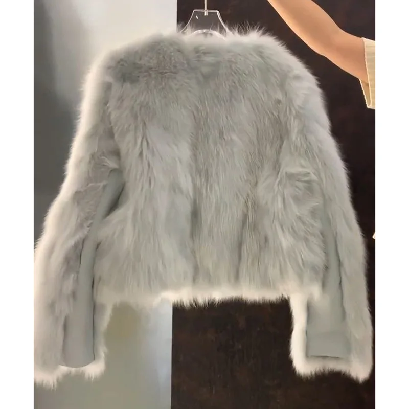 Nepbontjassen Dames Bontjassen Effen Zak V-hals Lange mouw Single Breasted Dik Warm Bont Los Casual 2025, Herfst Winter