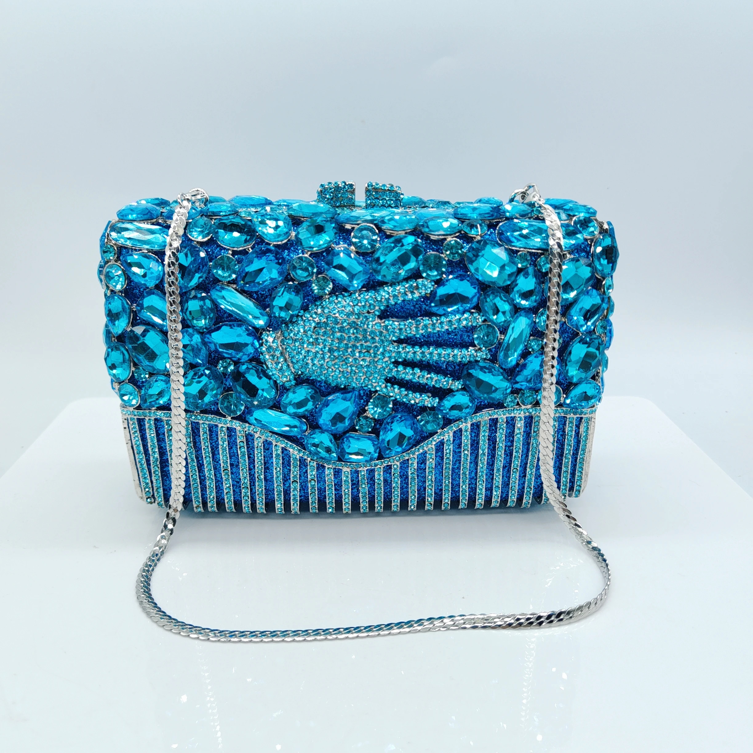 

Blue Glove Style Clutch, Novelty Hand-Shaped Evening Bag for Women. OEM Custom Thematic Purse, Low MOQ Wholesale from Factory Di