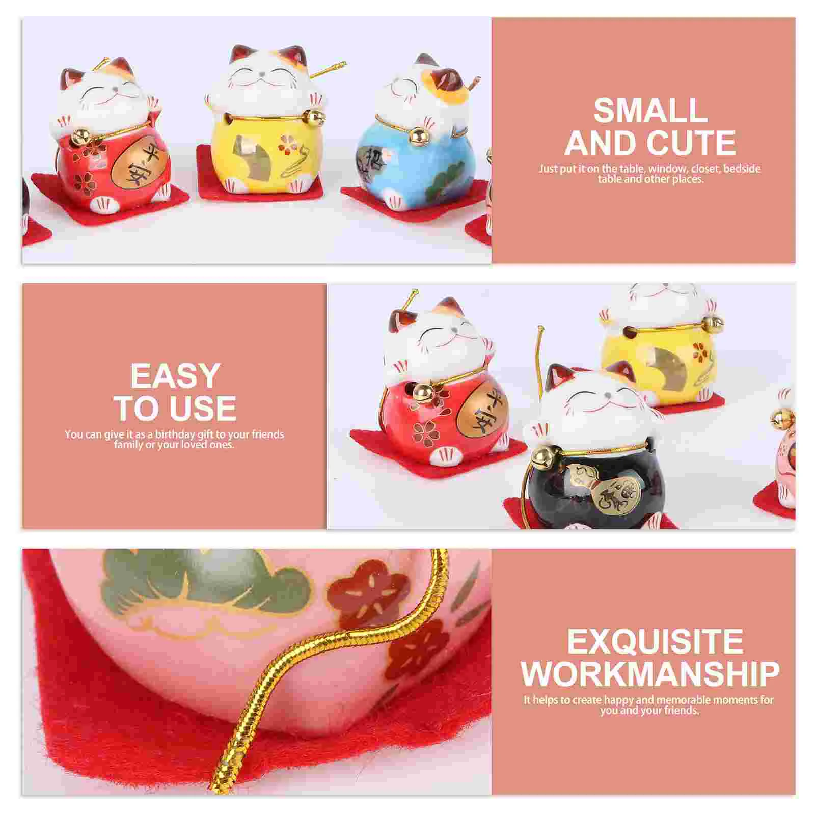 5 Pcs Ornament Decor Ceramic Crafts Adorable Car Shop Opening Kitten Toys