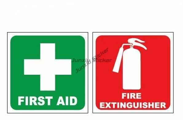 Classic Design FIRST AID FIRE EXTINGUISHER  STICKER SET WARNING DECALS Waterproof Decor Reflective Sunscreen