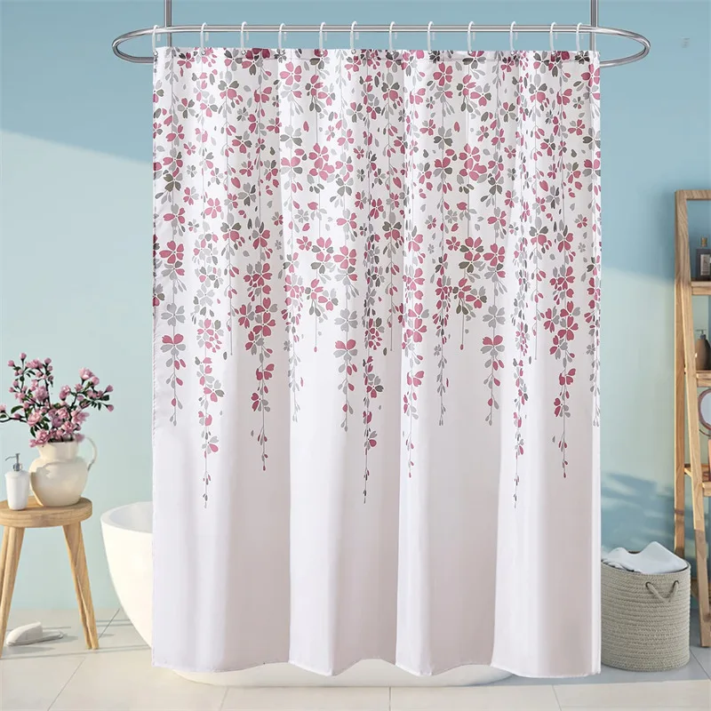 Weeping Flower Shower Curtain Liner Blue Floral Cherry Blossoms Vine Spring Garden Fabric Shower Curtain Waterproof Bath Curtain