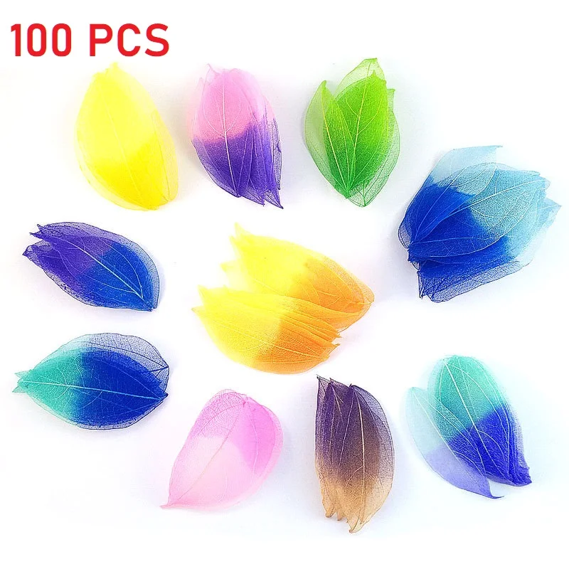 

100 Pcs Dual Color Gradient Dry Leaf Flower Material Mobile Phone Case Bracelet With Adhesive Filling DIY Handmade Accessories
