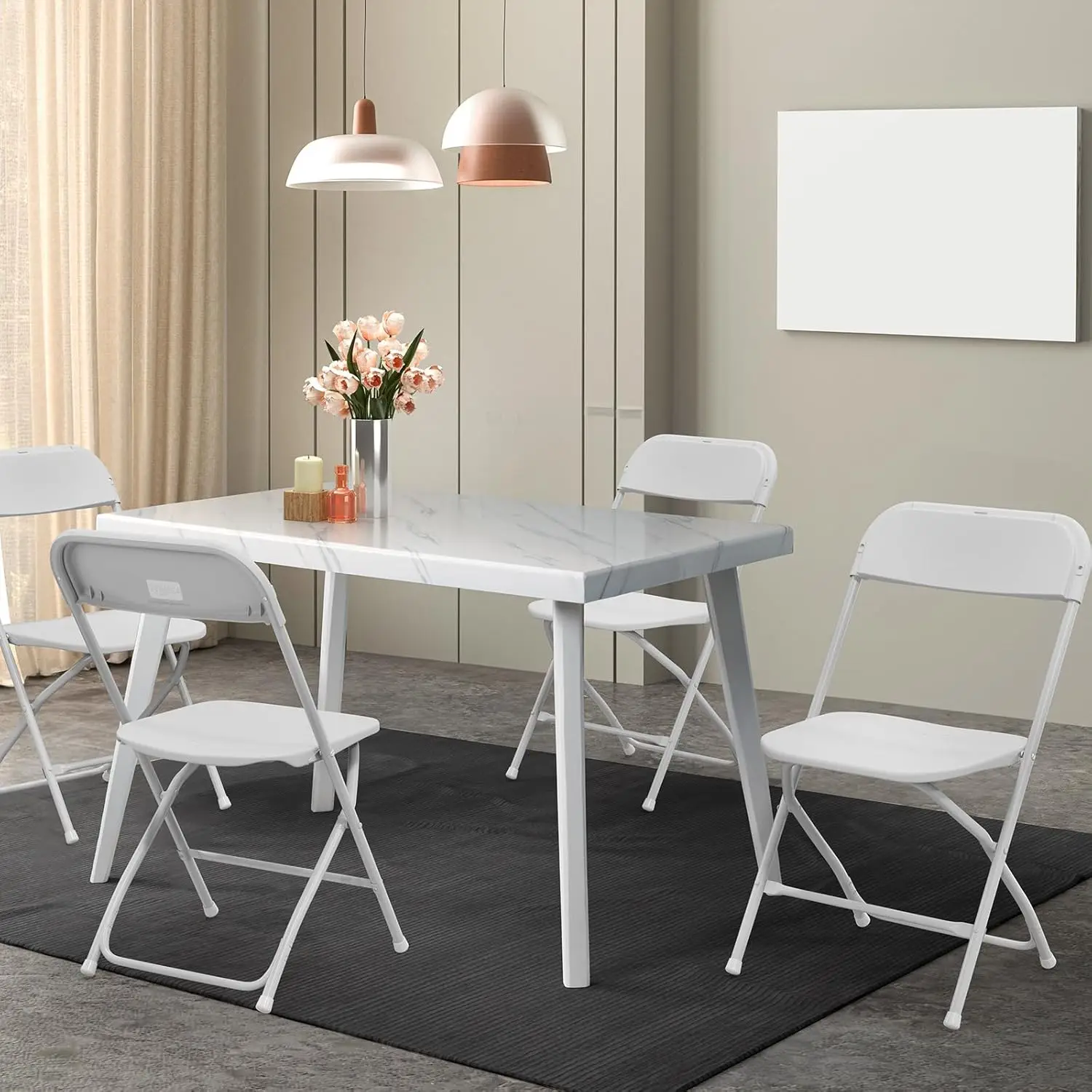 1Pack White Plastic Folding Chair, Indoor Outdoor Portable Stackable Commercial Seat with Steel Frame 350lb. Capacity for Events Office Wedding Party Picnic Kitchen Dining