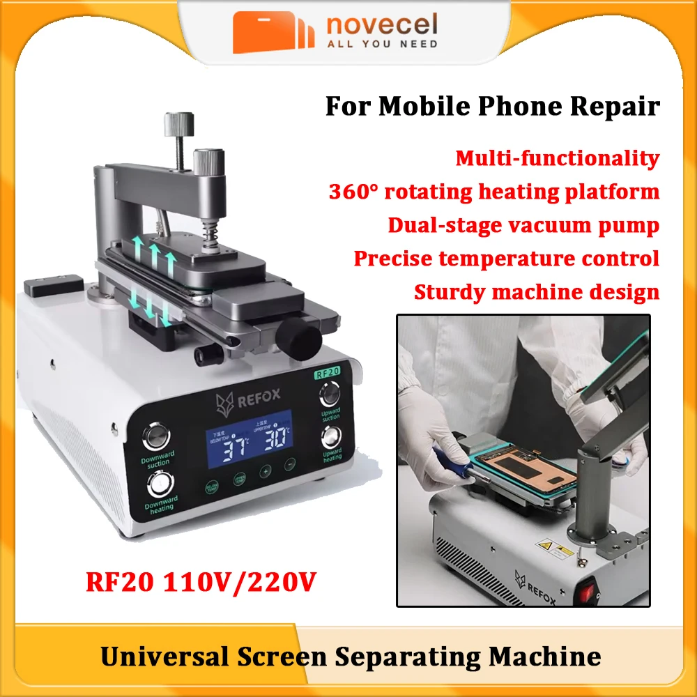 

REFOX RF20 Универсальная машина для разделения экрана, двухступенчатый вакуумный насос для мобильного телефона, ЖК-экран, стеклянная рамка, разборка Reapir