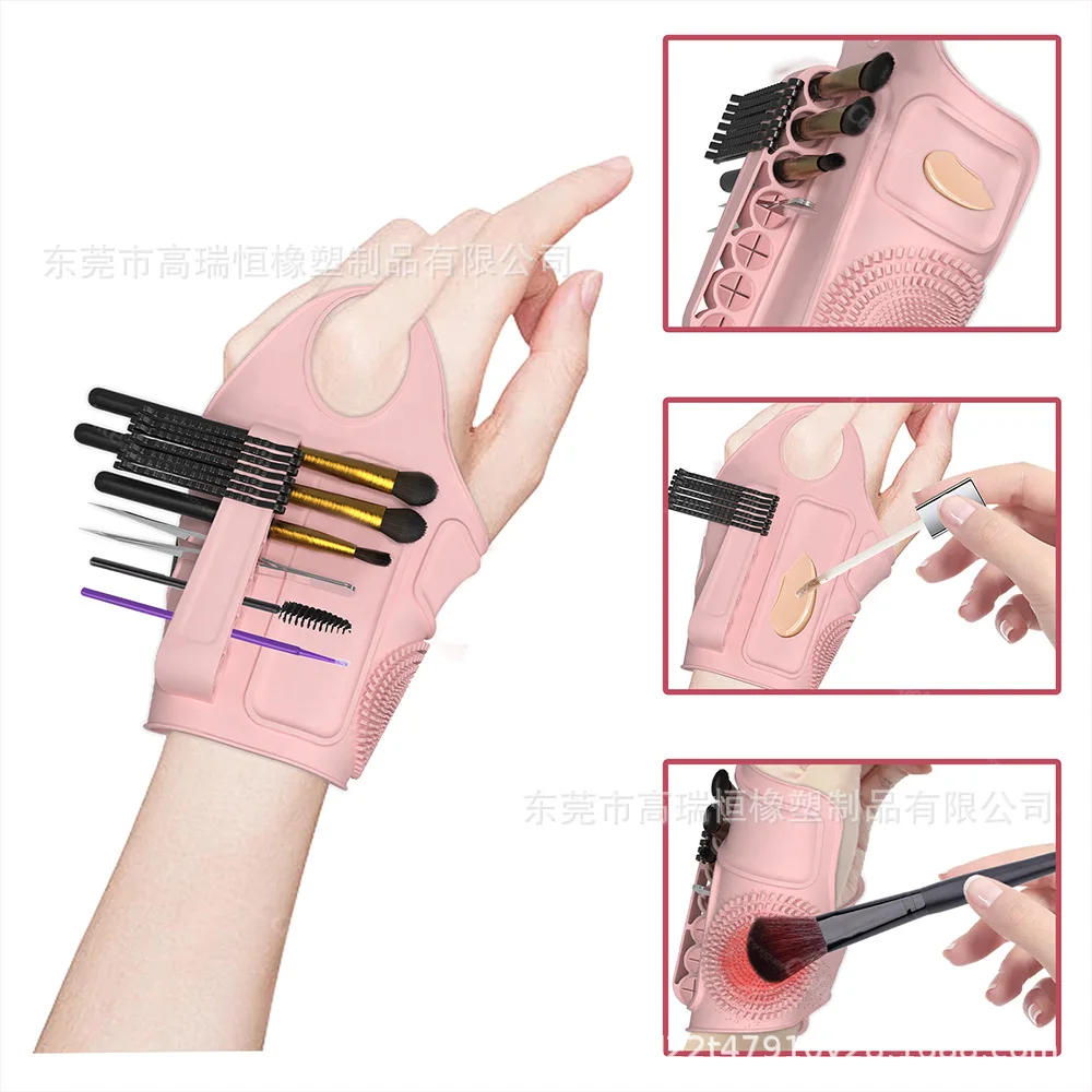シリコーンメイクアップパレットグローブ女性アーティストポータブル手着用カラーミキシングパッド化粧品ツールノンスリップブラシホルダー美容ツール