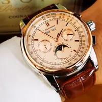 Forsining relojes mecánicos Retro fase lunar movimiento Shanghai caja de oro rosa correa de cuero marrón reloj automático de lujo para hombre