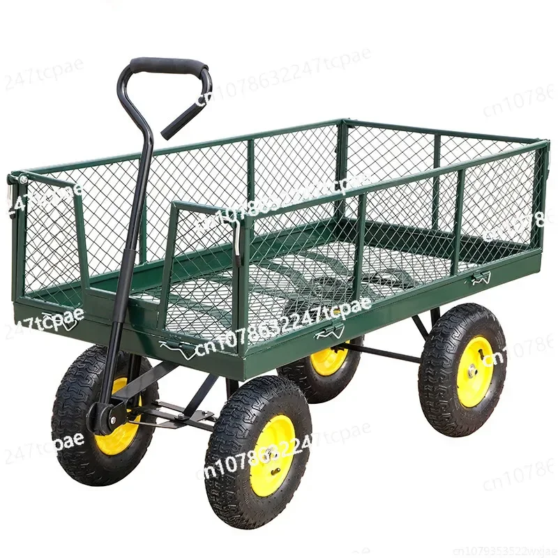 Household Garden Wagon Trolley Courtyard Camping Lawn 4 Wheel Barrow Outdoor Steel Folding Cart Beach Wagon Cart