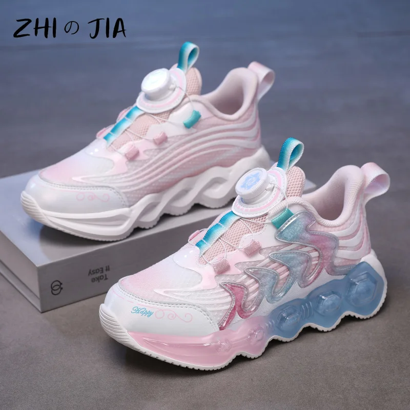 2025 Spring New Children\'s Sneaker Girls Rotating Buckle Casual Shoes Air Cushioned Running Shoes Outdoor Hiking Footwear 26-37