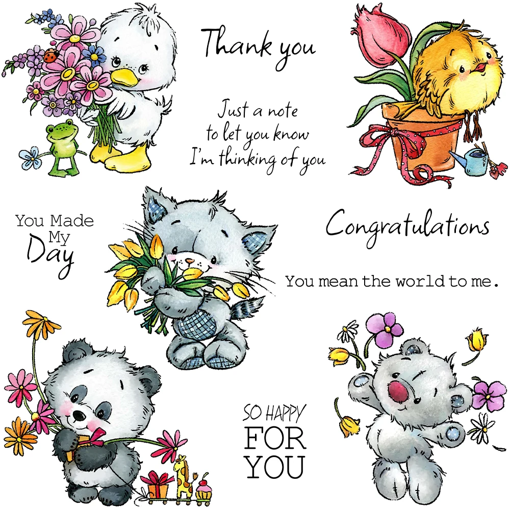 Mangocraft Cute Animals And Flowers Clear Stamp DIY Scrapbooking Supplies Silicone Stamp For Card Making Albums Crafts Decor