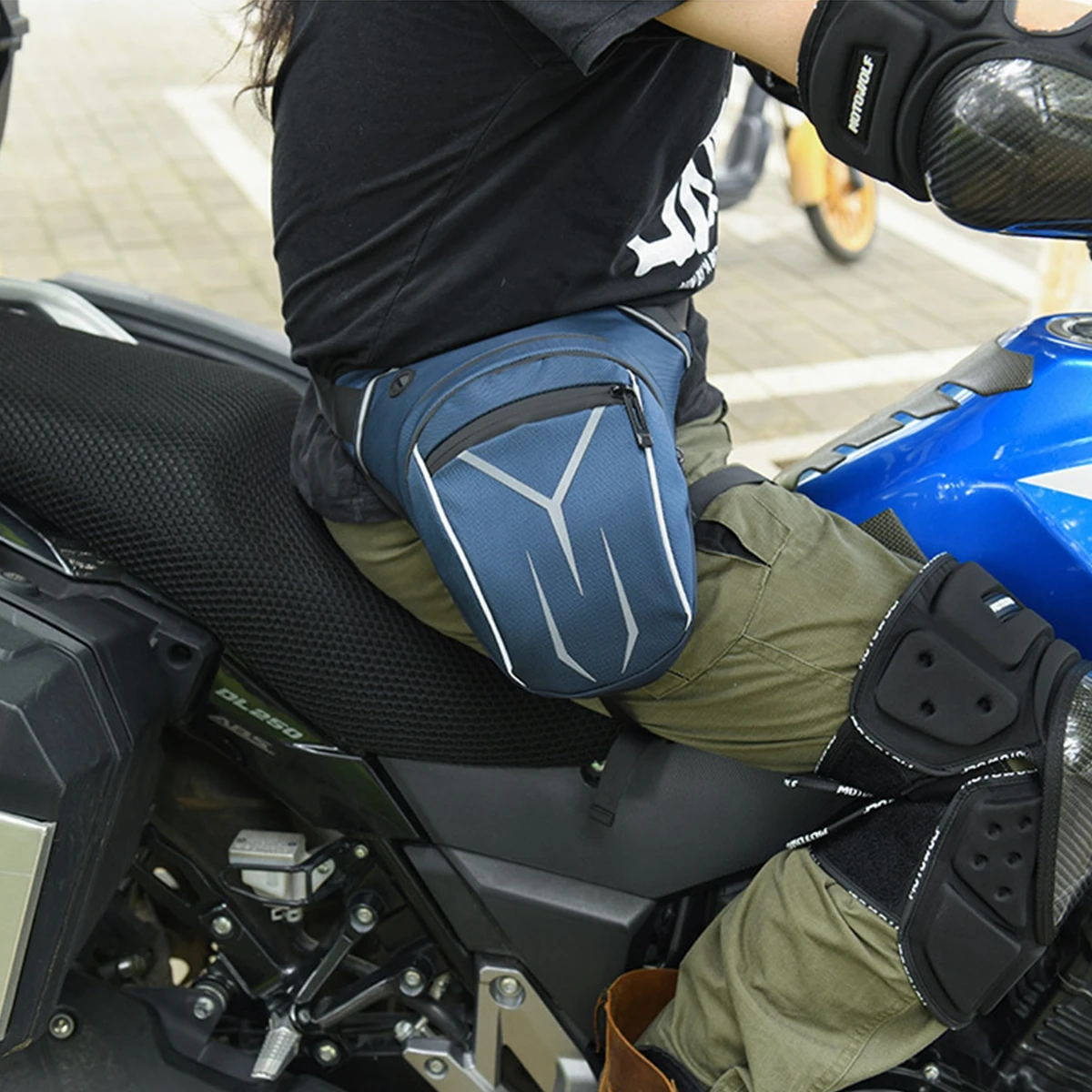 

Men Motorcycle Leg Side Bag Multipocket Riding Belt Fanny Pack with Reflective Stripe Motorcycle Hip Waist Bag Casual Sports Bag