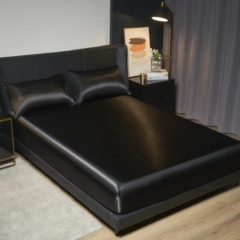 

Solid Color Satin Bed Sheet Set without Filler, 1 Count Soft Comfortable Fitted Sheet with 1 Count/2 Counts Pillowcase