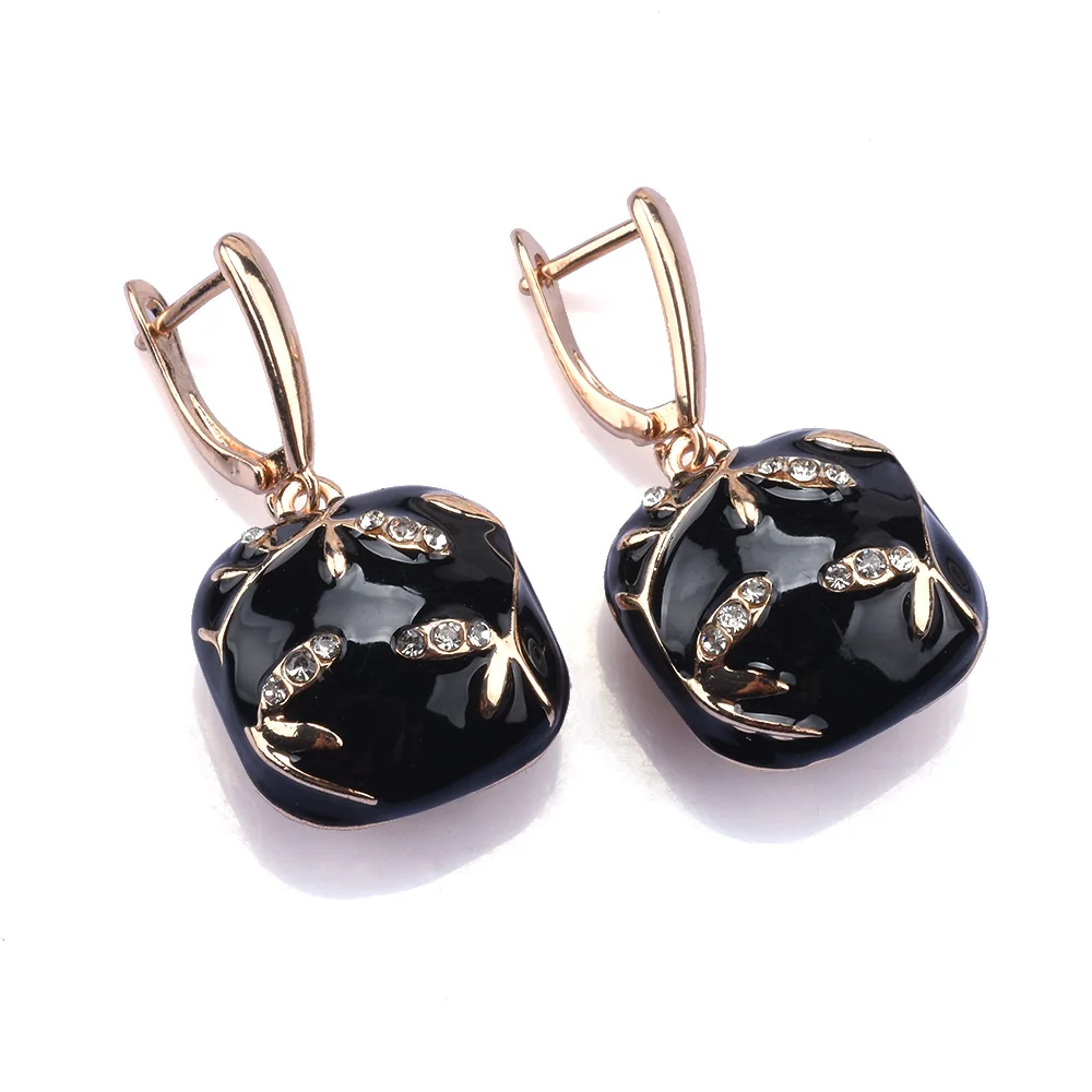 2026 New Fashion White Black Enamel Drip Oil Square Oval Dangle Earrings Women Indian Statement Metal Vintage Earring Jewelry