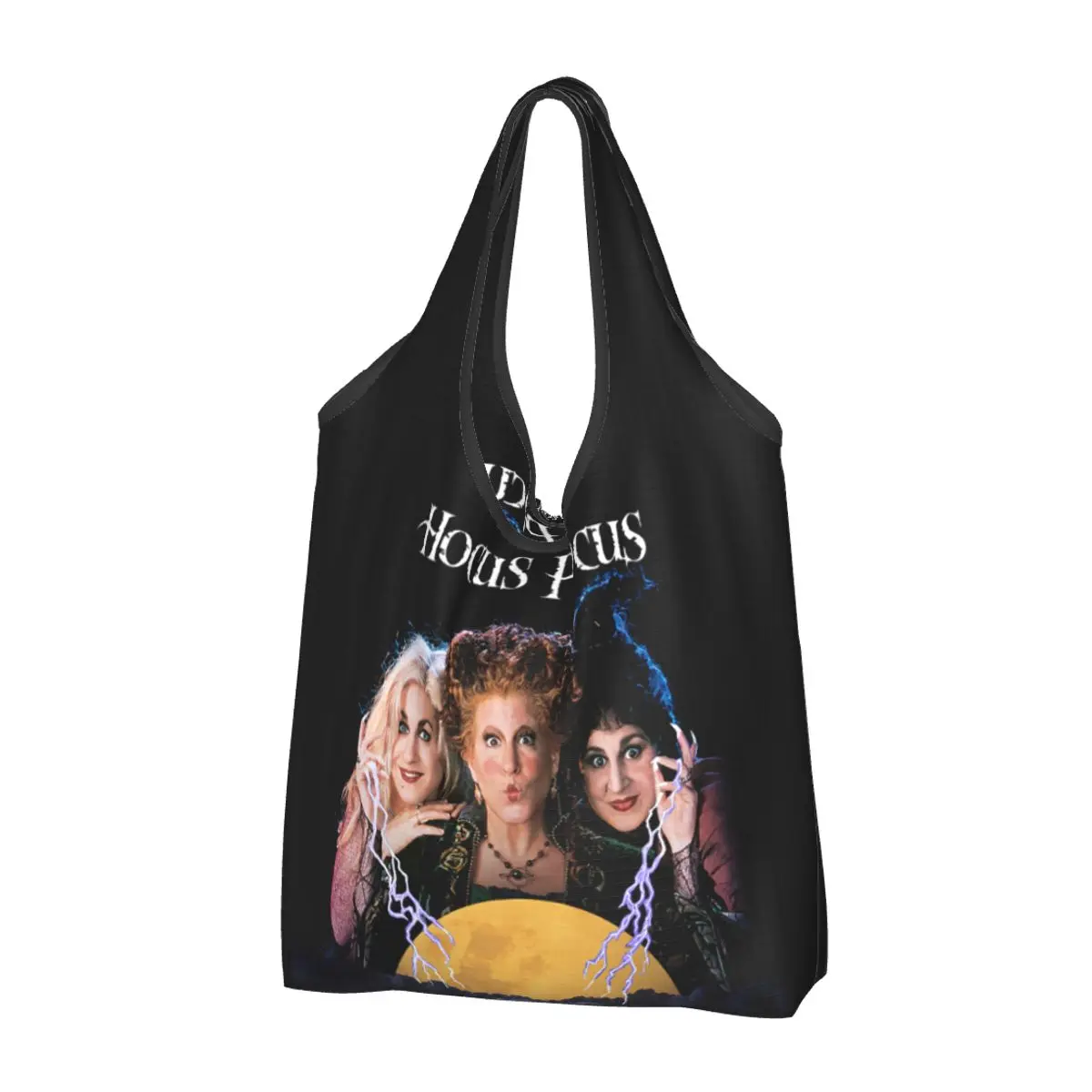 Custom Hocus Pocus Sanderson Sisters Witch Shopping Bag Women Portable Big Capacity Groceries Halloween Movie Shopper Tote Bags