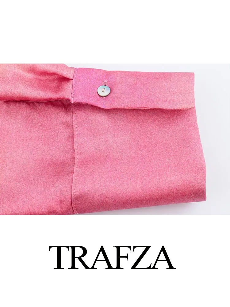 Trafza-女性のための流行の絞り染めブラウス、折りたたまれた襟、長袖、シングルブレスト、女性のグラデーションカジュアルシャツ、2色、夏