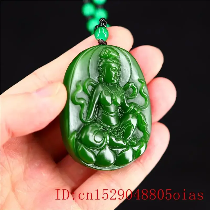 Green Jade Guanyin Pendant Jewelry Jadeite Buddhism Necklace Gifts Carved Natural Chinese Charm Fashion Amulet