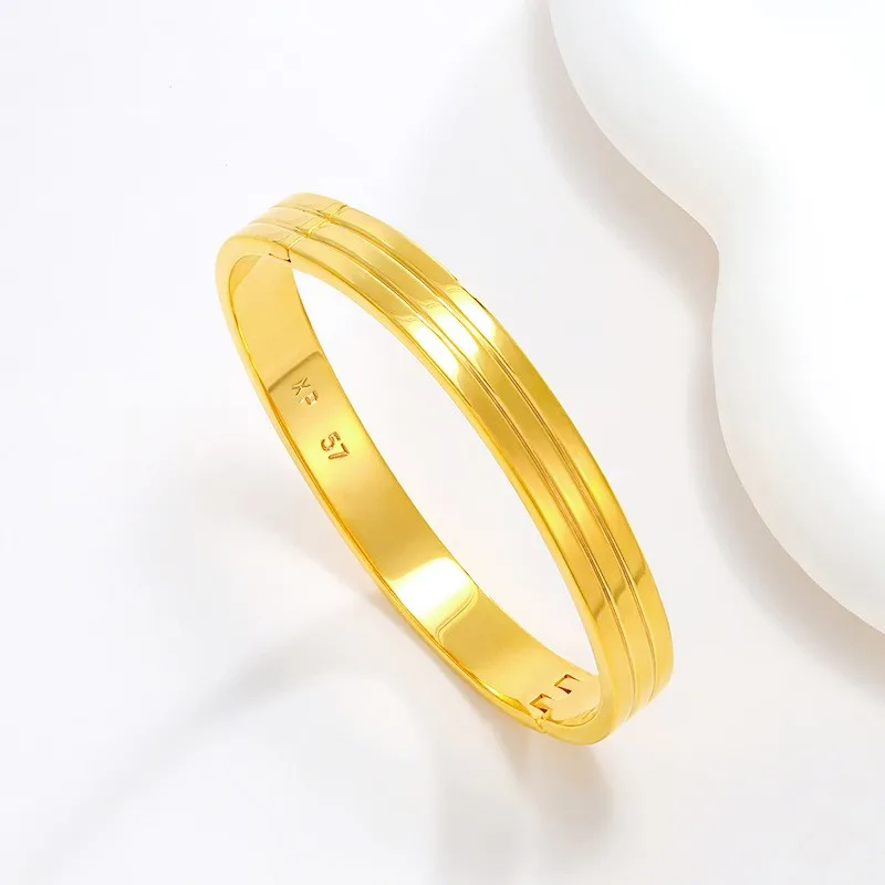 2024 Classical Golden Bangle Bracelets Width 8mm Charm Stripe Bangle&Bracelet For Women Lady Girl Exquisite Jewelry Gift