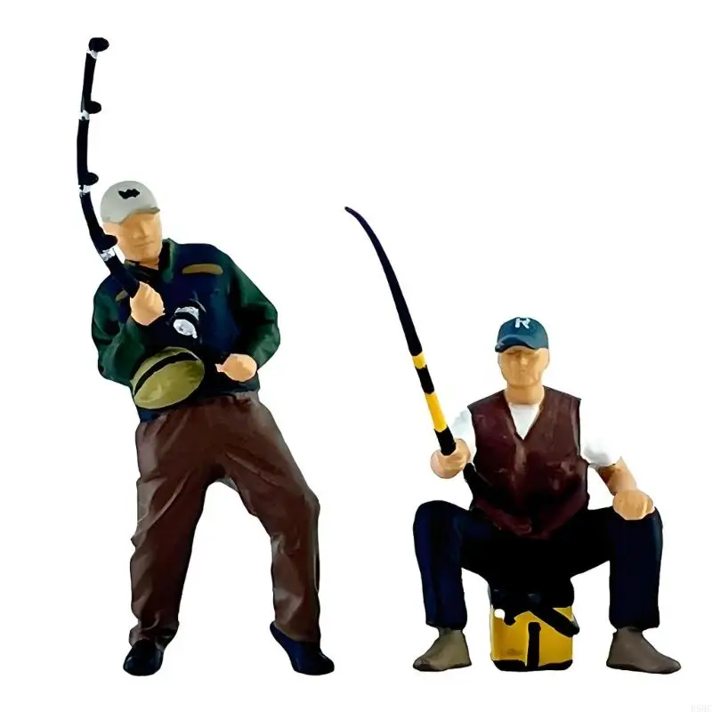Tiny Fishing Sport Resin Collectible with Realistic Particulars 1/64 Scale Fishing Figure Suitable for Display & Photography