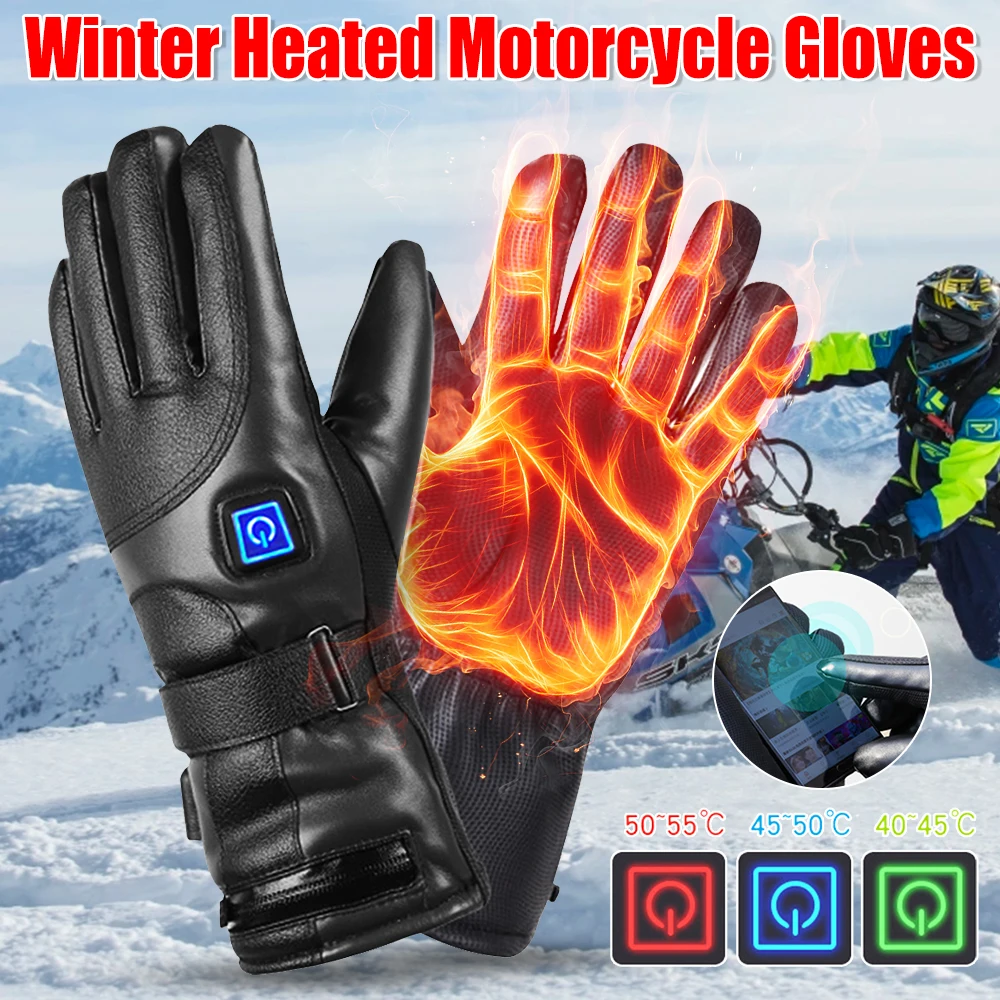 

Heated Motorcycle Gloves Winter Hand Warmer Thermal Touchscreen Gloves Rechargeable Heating Thermal Moto Gloves For Men Women