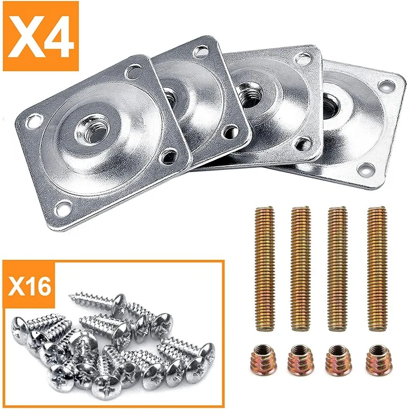 

4pcs Leg Fixing Mounting Plates Level With Metal Dowel Screws For Securely Furniture For Sofas Chairs Coffee Tables