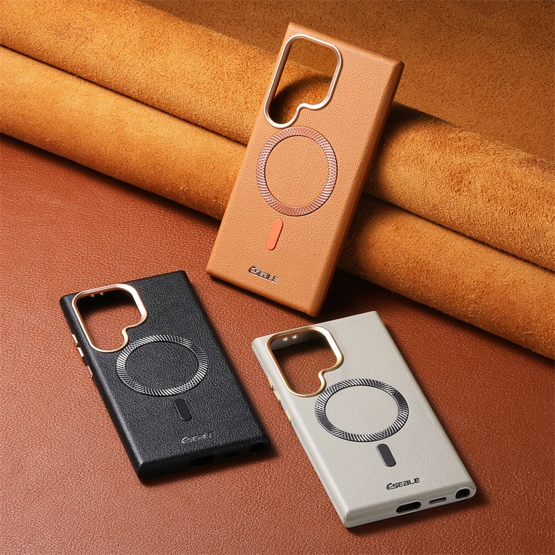 Etui biznesowe ze skóry z Magsafe do Samsunga Galaxy S26 S25 S24 Ultra Plus, magnetyczne, z bezprzewodowym ładowaniem, z metalową osłoną obiektywu. — zdjęcie produktu 4