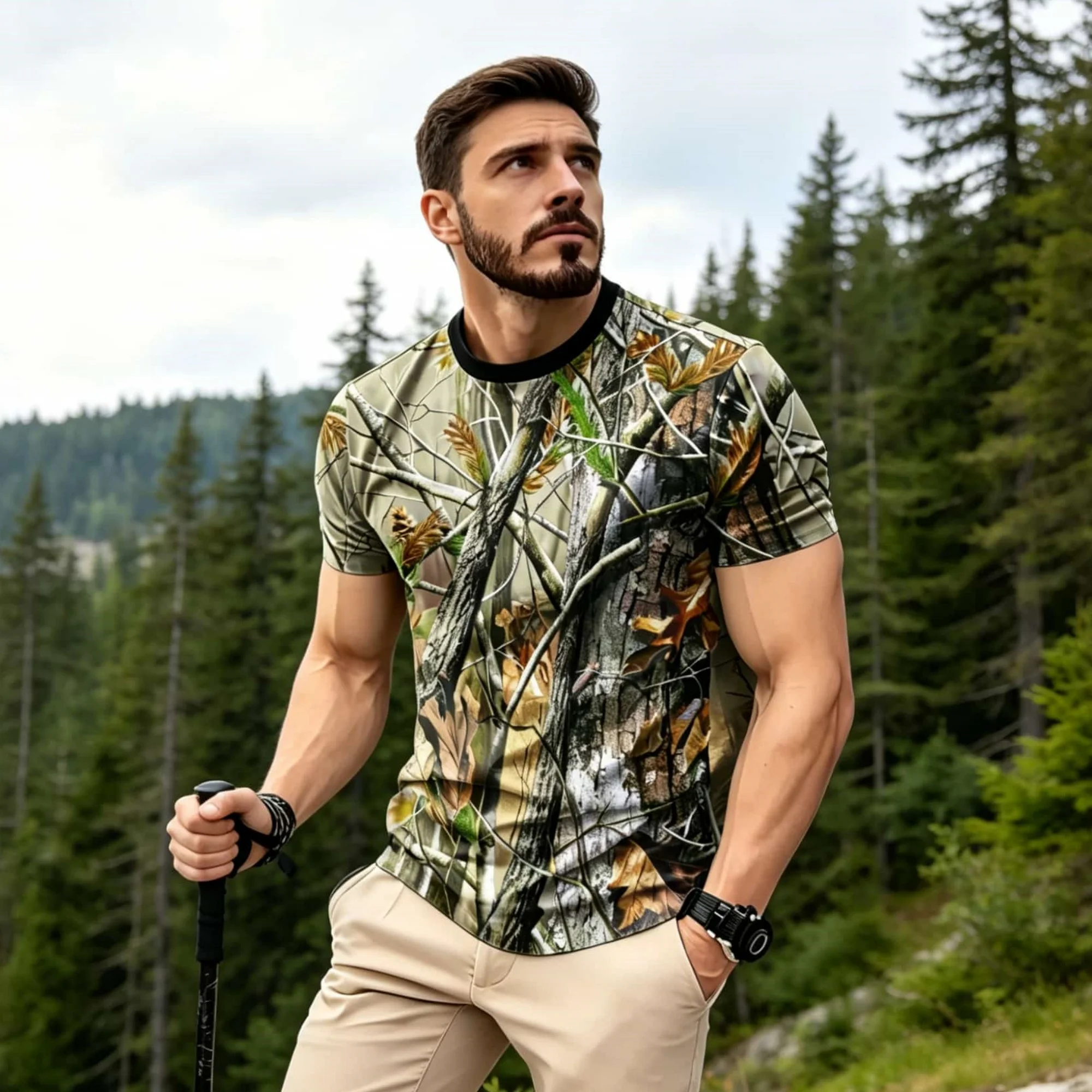 Hunting And Camping In Jungle - Herenshirt met camouflageprint, basic casual T-shirt,