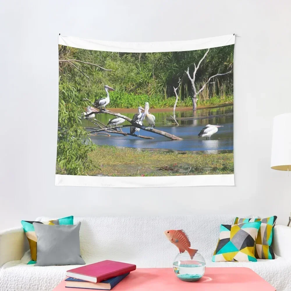 Pelicans in wetlands, Outback Australia Tapestry Bedroom Decoration Cute Decor Aesthetic Room Decor Tapestry