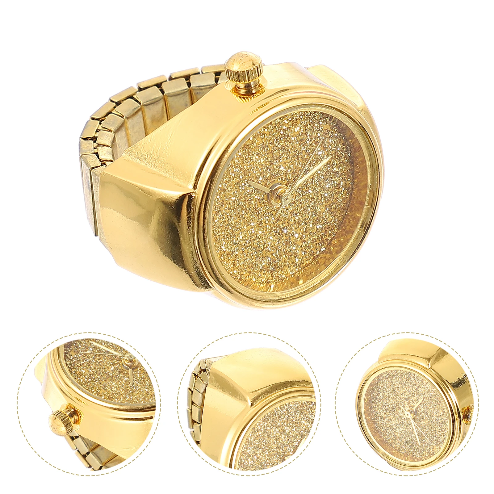 

Glitter Ring Watch Gold Quartz Movement Elegant Design Women Men Elastic Simple Glass Jewelry Gift Birthday New Year Finger