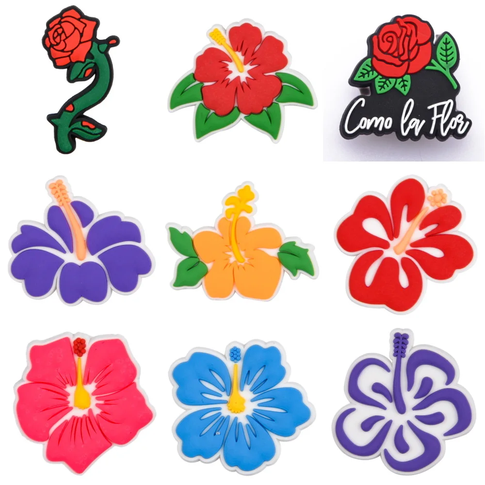 Amuletos coloridos de decoração de flores para adolescentes, planta verde, folha e rosas vermelhas, pop, meninas e meninos presentes, pop, 2024