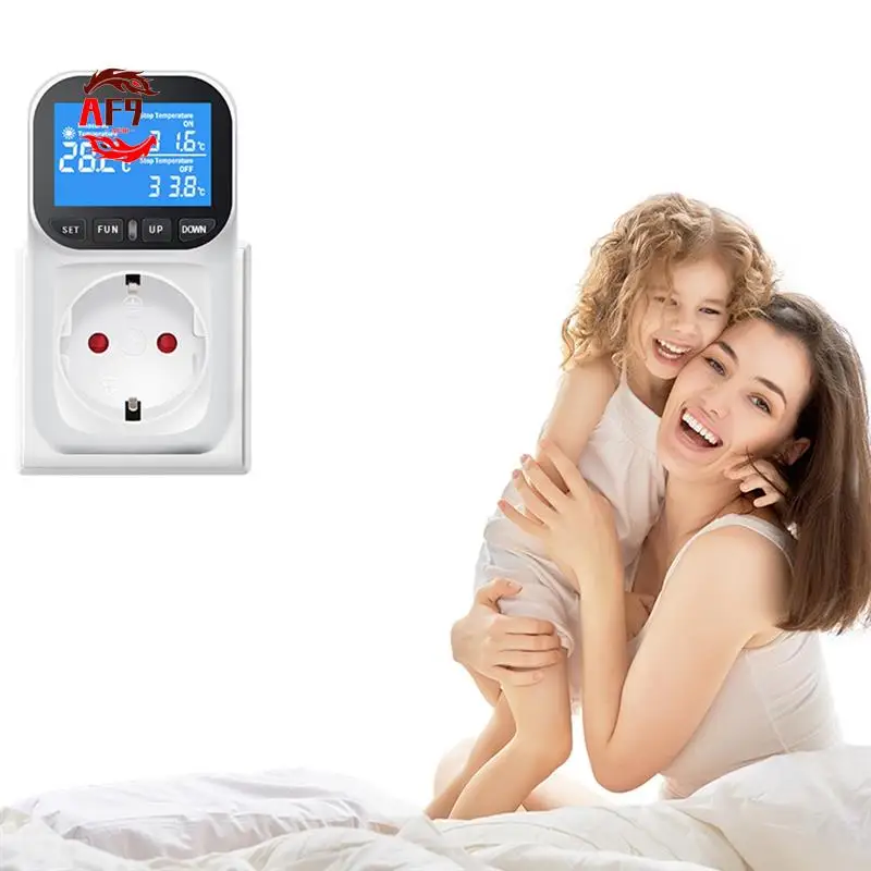 

AF90-цифровой регулятор температуры, розетка, термостат с сенсорным зондом, переключатель нагрева и охлаждения, подсветка, вилка европейского стандарта