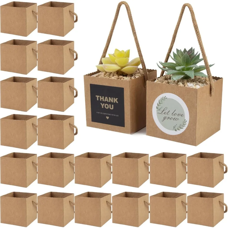 

2.5 Inch Succulent Wrap Bags Fits 2.5 Pots with Thank You Let Love Grow Stickers Small Gift Box for Wedding Baby Shower Succule