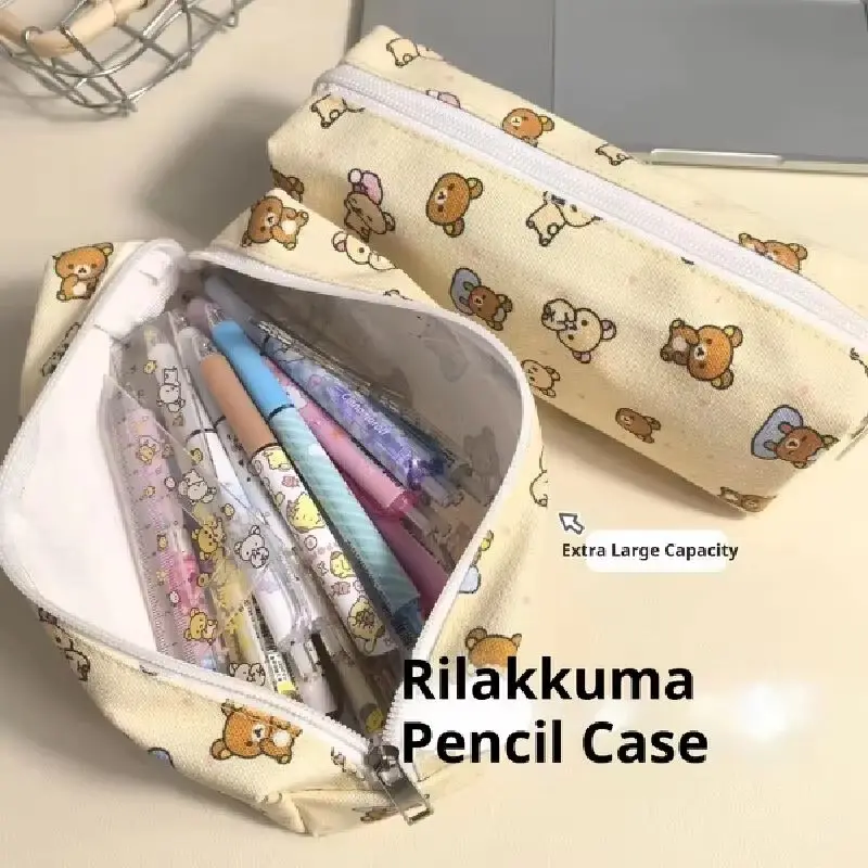 Rilakkuma Borsa per penne di grande capacità Simpatico cartone animato Anime Cancelleria per studenti Regalo di forniture per l'apprendimento ad alta aspetto
