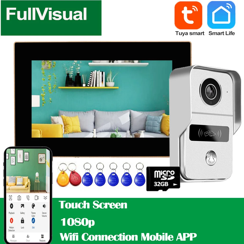 Fullvisual Tuya Smart Home Intercom Wifi Video Door Phone System Wireless 140°  Wide Angle Doorbell With Camera Touch Screen