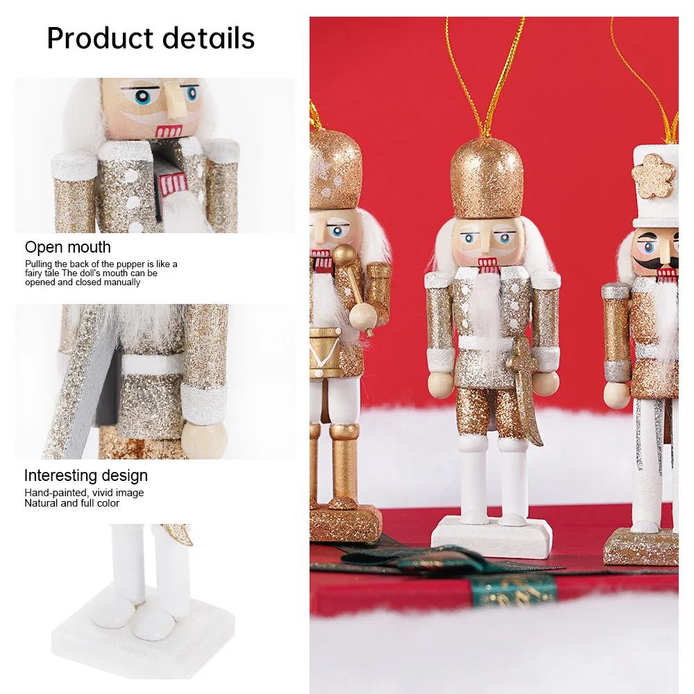 5Pcs/Set 12CM Nutcracker Cute Bling Wooden Adornment Puppet Christmas Tree Pendant European Style Home Furnishings Painted