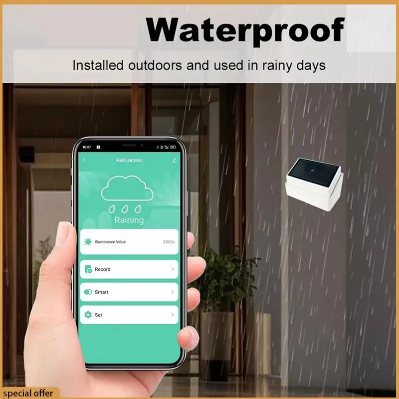 A68Z Tuya Zigbee Rain Sensor 2-In-1 Light Detector Outdoor Waterproof Rain Detector Support Tuya APP Remote Control