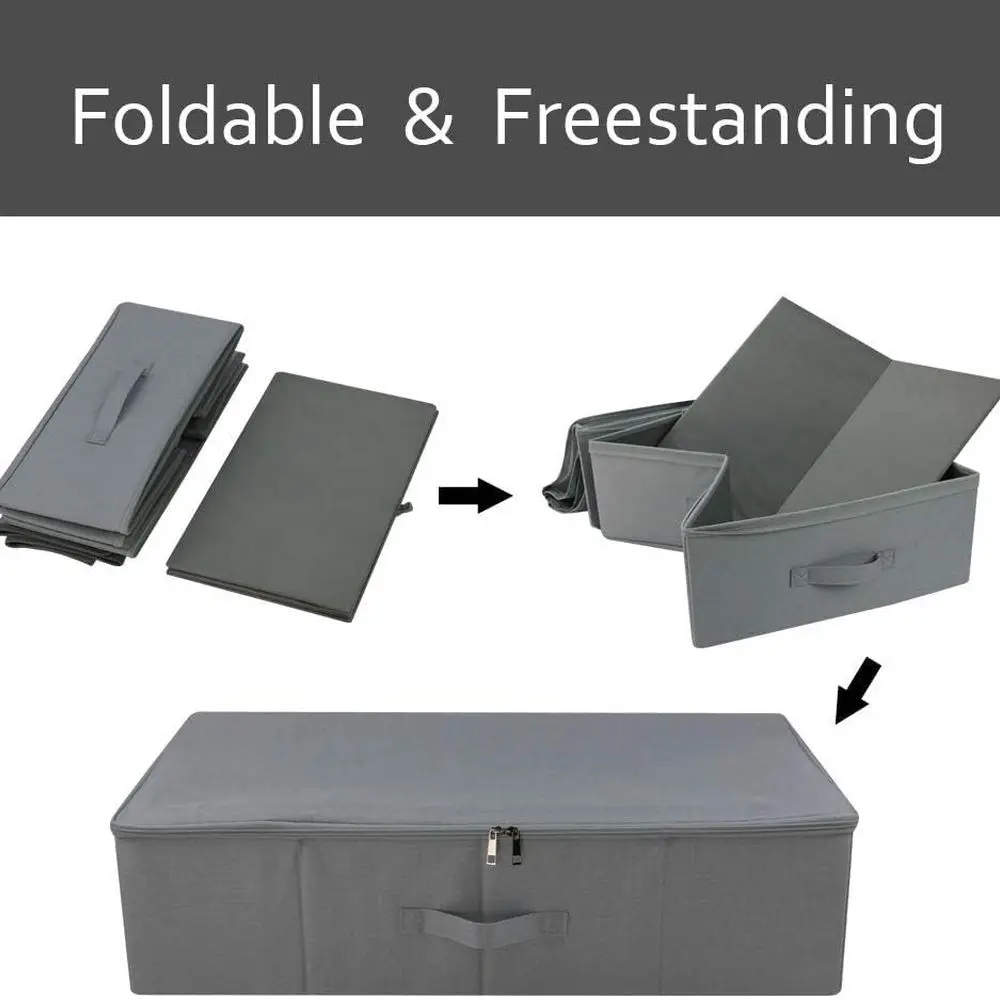 Gray Collapsible Underbed Storage Boxes with Lids, 3-Pack for Wardrobe, Blankets, and Clothing Organization