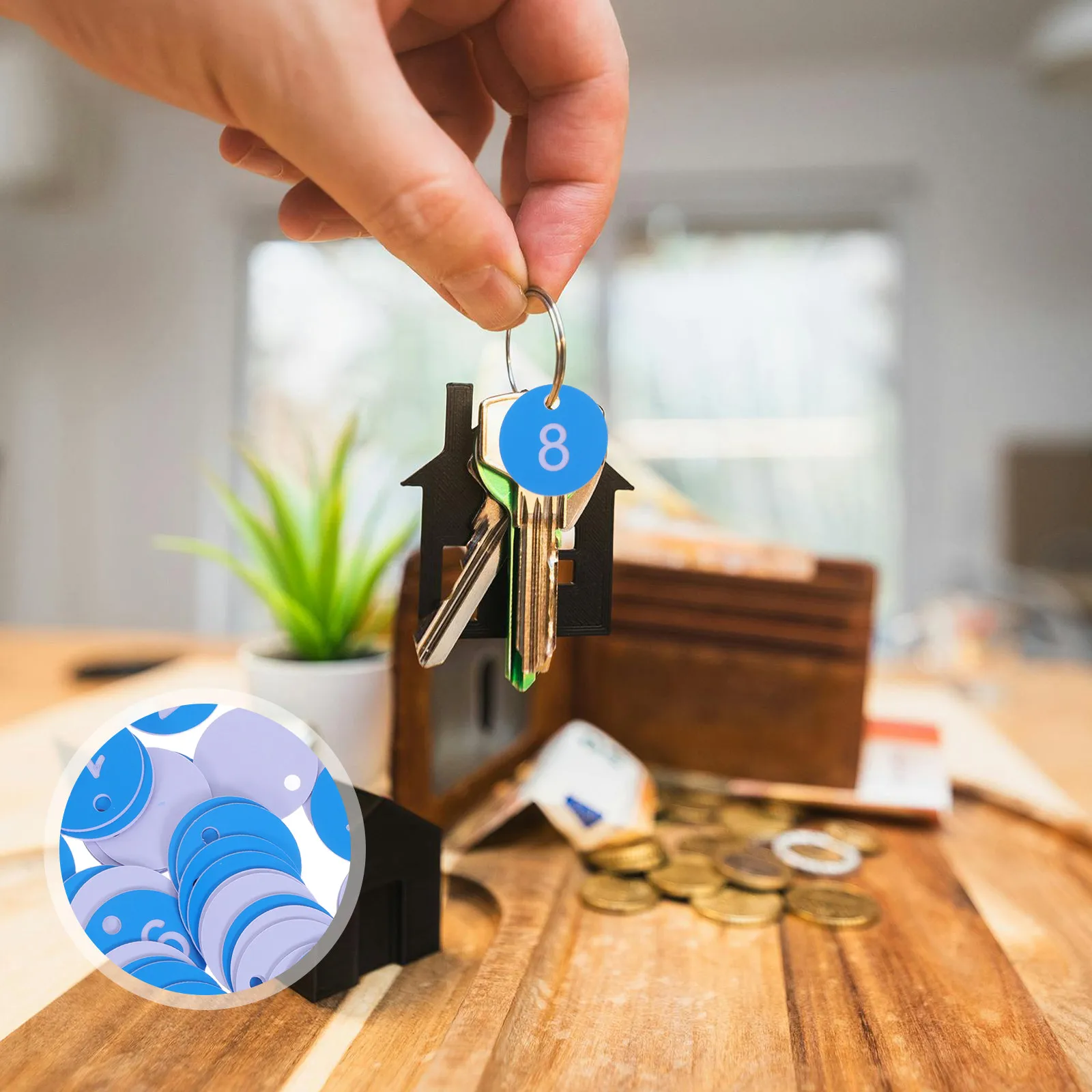 100Pcs Plastic Number Id Tags Sky-Blue Tough Round Hole Numbered Labels for Lockers Coatroom Suitcases Restaurant Table view 2